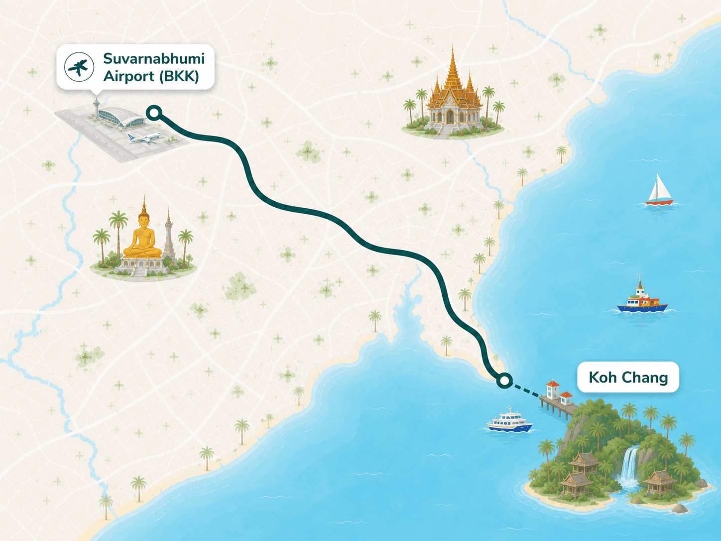 Koh Chang to Suvarnabhumi Airport route